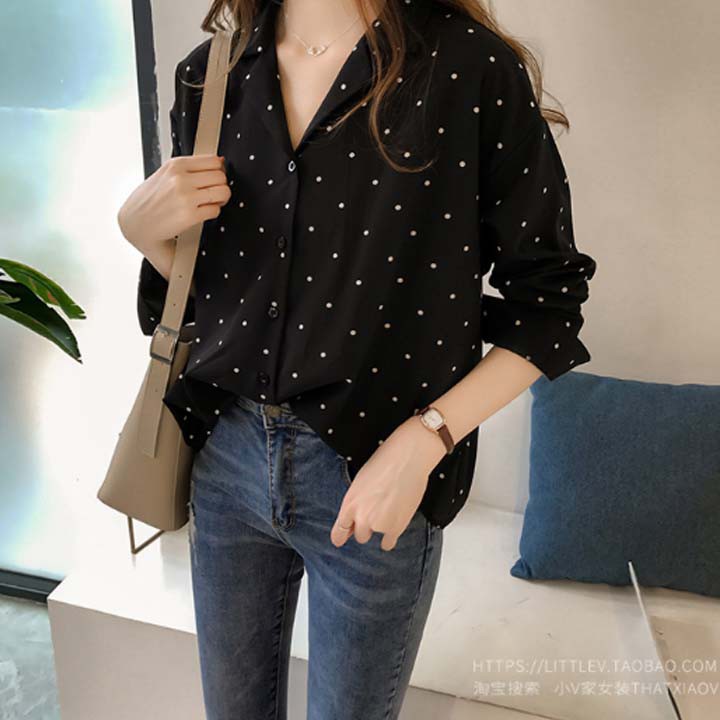 Áo sơ mi chấm bi - Chất Cotton lụa