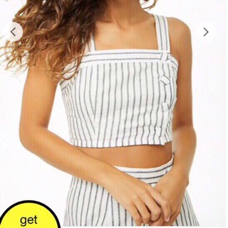 Set F21 Váy Croptop Linen Sọc Dọc Nút Một Bên Sọc Xám Trắng - 0658