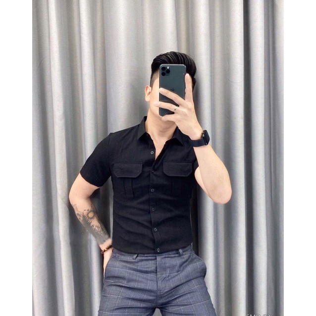 Áo sơ mi đũi nam có túi ở ngực_có size to đến 95kg ✅