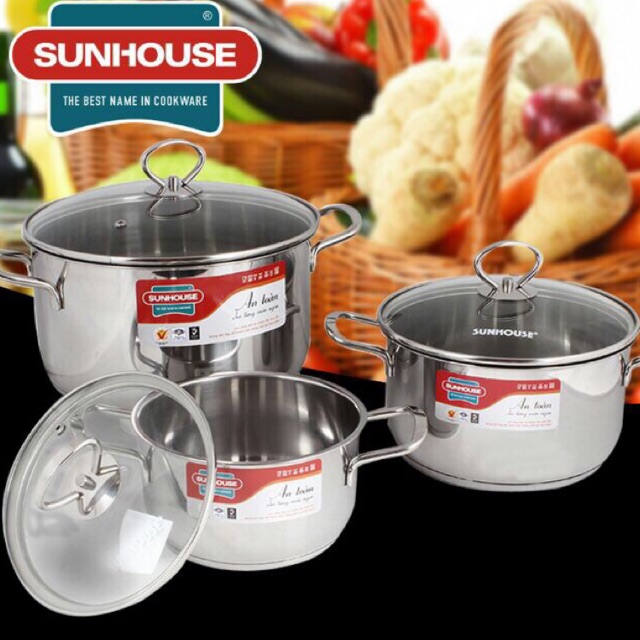 Bộ Nồi Inox 3 Đáy Sunhouse SH888 Siêu Dày