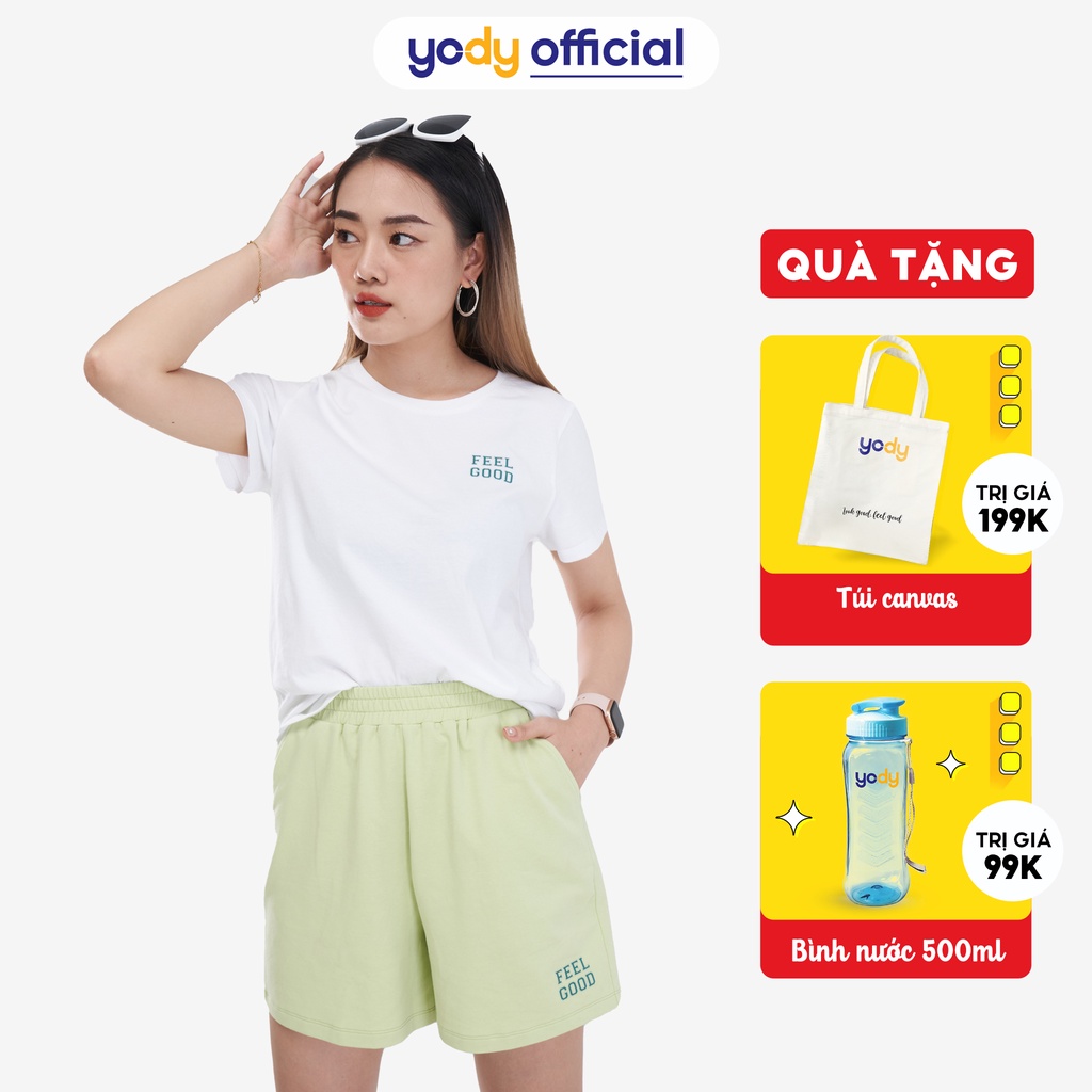 Bộ đồ nữ YODY mặc nhà quần đùi chất cotton thoải mái thoáng mát - BDN5068
