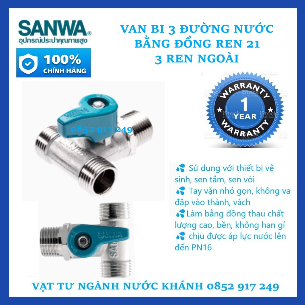 Van chia nước 3 ngã Sanwa 1/2" BV15 MMM Thái Lan, có xuất hóa đơn VAT