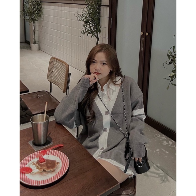 Áo len Cardigan sọc tay T.B