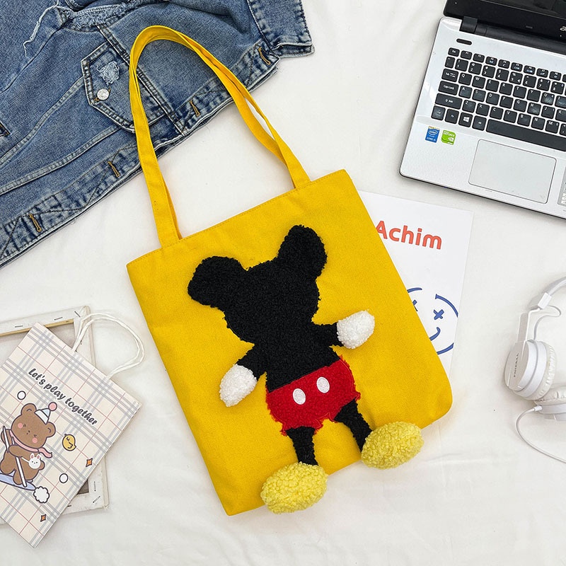 Túi Xách Canvas Cỡ Lớn Họa Tiết Hoạt Hình Đơn Giản Thời Trang Cho Nữ