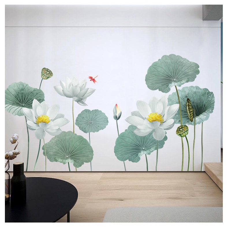 Giấy Dán Tường Hình Hoa Sen 3D Trang Trí Phòng Ngủ