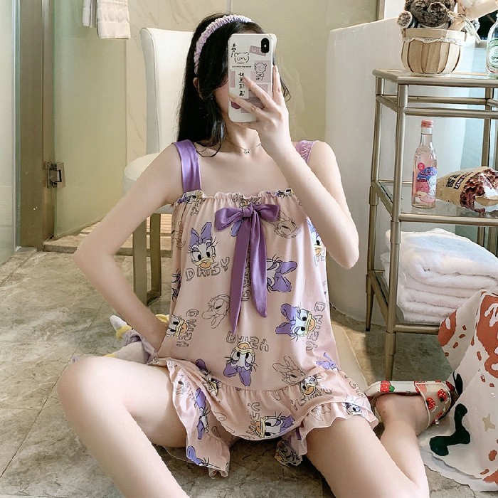 Bộ ngủ 2 dây bản to chất thun cotton mặc mùa hè dễ thương form bigsize dành cho nữ phong cách hàn quốc B2DT01