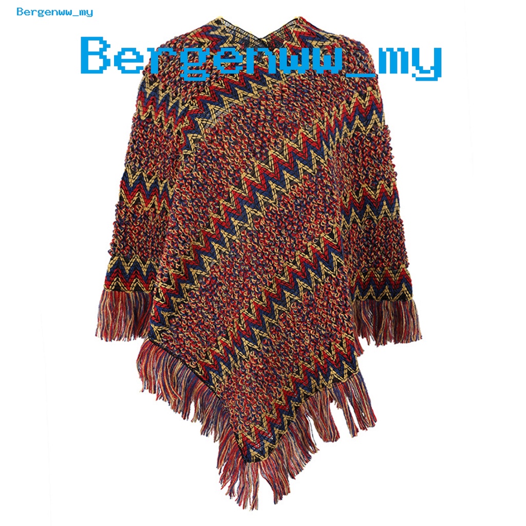 <Bergenw_my>Áo khoác dệt kim chui đầu phong cách Bohemian cho nữ hàng ngày
