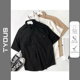 Áo sơ mi cộc tay đũi unisex hàn quốc tyous