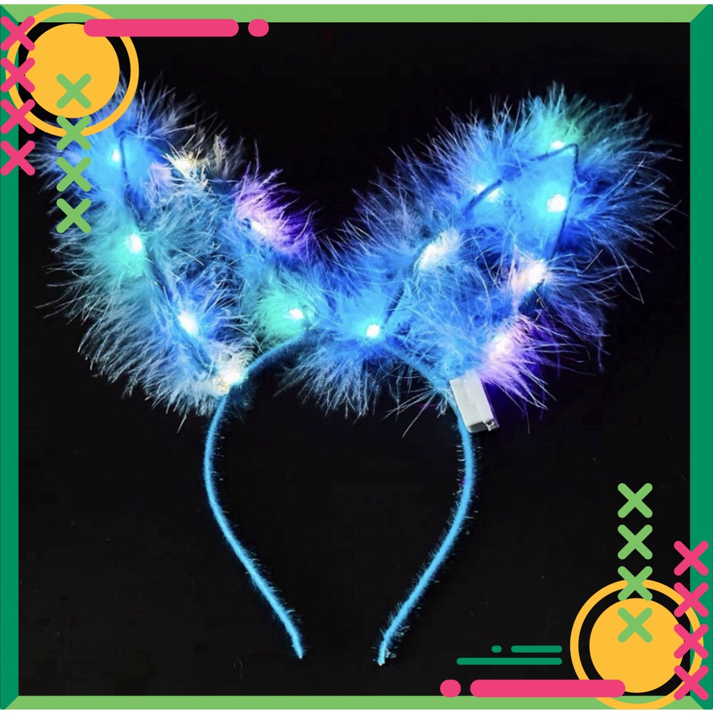 Bờm tai thỏ lông thú có đèn LED nhấp nháy 3 chế độ, 5 màu sắc, phù hợp cho Trung thu, Noel và các lễ hội ban đêm