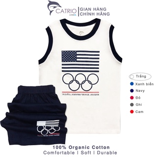Bộ sát nách, thể thao cotton, bộ ba lỗ mềm mát big size cho bé trai Catrio in sao kẻ 9-18 tuổi