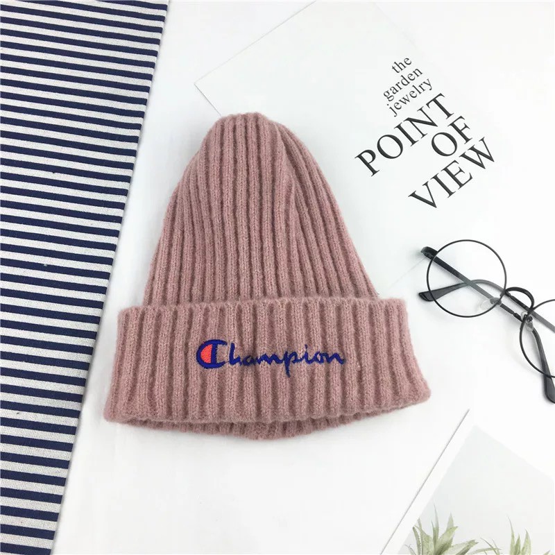 Mũ len giữ ấm thêu chữ champion phong cách Hàn Quốc thời trang thu đông dễ thương cho bé