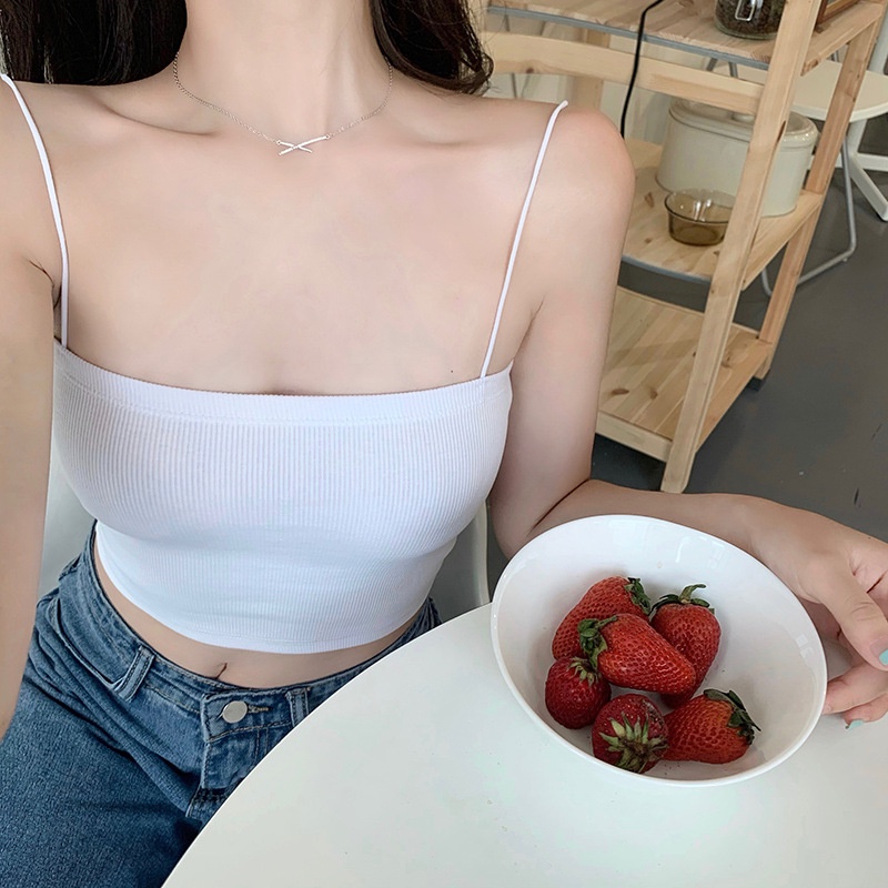 Áo 2 dây sợi bún thun gân đẹp 100% cotton đen trắng , áo croptop ôm mặc trong siêu mát DA099