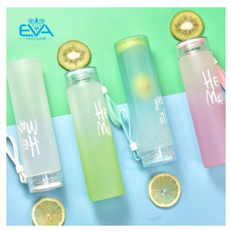 Bình Nước Thủy Tinh In Chữ Hello Master 480ML có dây xách