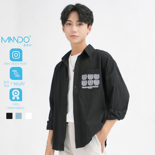 Áo Sơ Mi Hàn Quốc Cao Cấp Form Rộng Dài Tay Nam Họa Tiết Túi Hộp Thời Trang Nam MANDO            SMD076