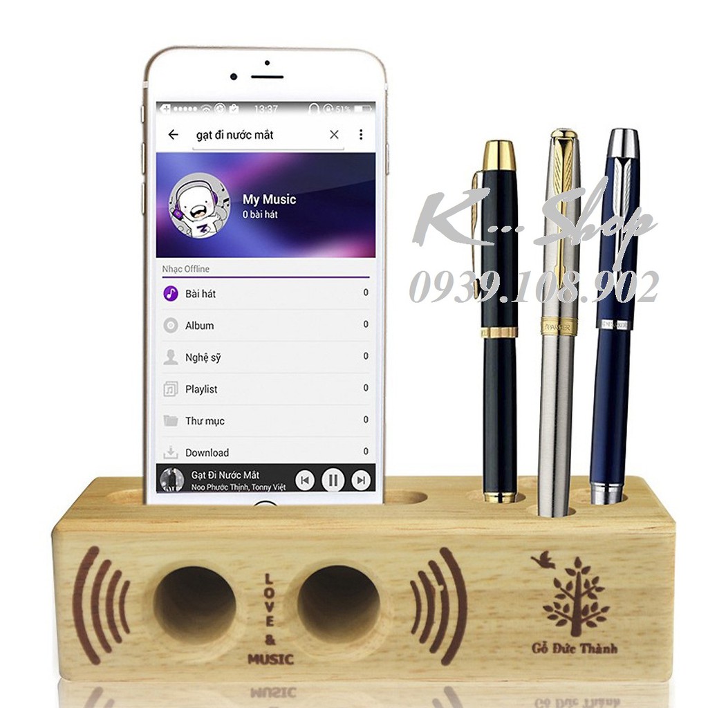 Đế Đựng Điện Thoại, Bút Viết, Loa 3 trong 1 Gỗ Đức Thành