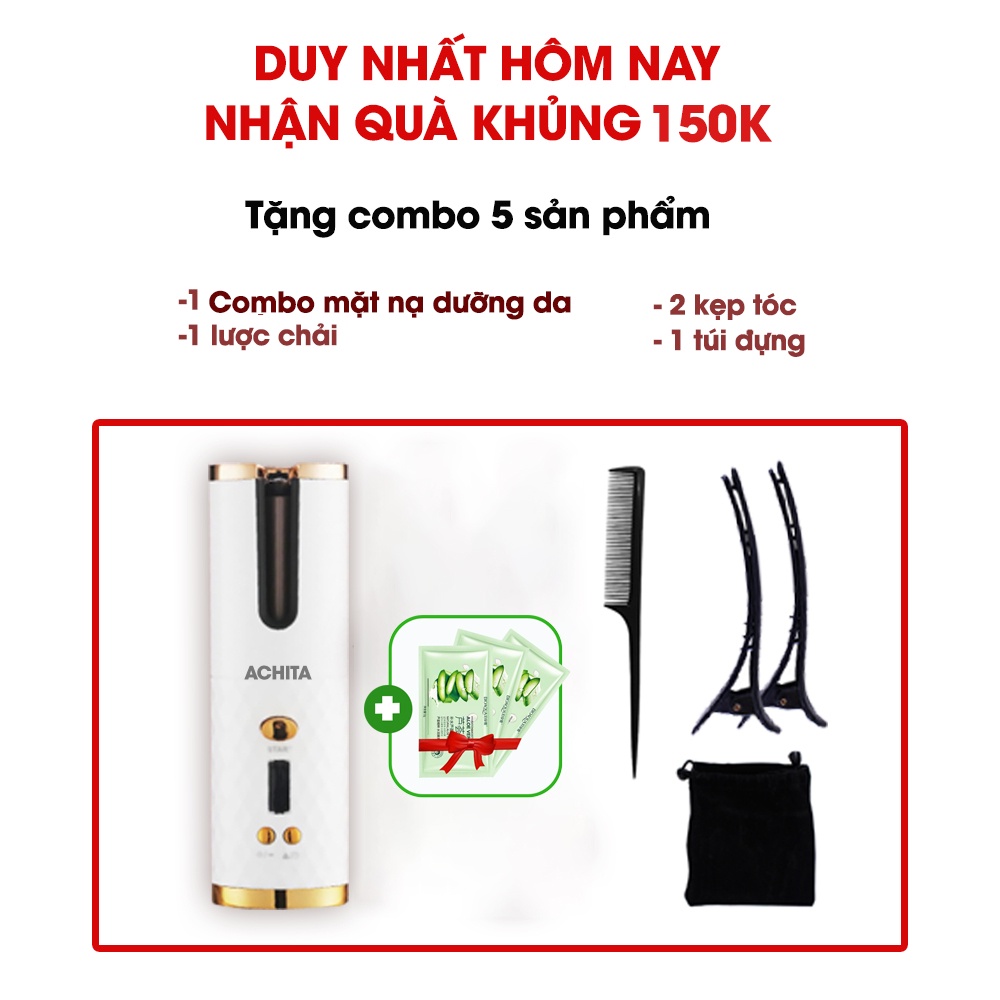 Máy uốn tóc mini ACHITA A10 không dây, lõi gốm tourmalin giúp bảo vệ tóc - shop 3B Care