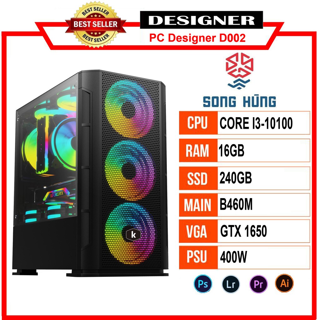 Máy Bộ PC Designer D002 (i3-10100/B460/16GB RAM/GTX 1650/240GB SSD/400WTản nhiệt 400Ti Color Master) | WebRaoVat - webraovat.net.vn