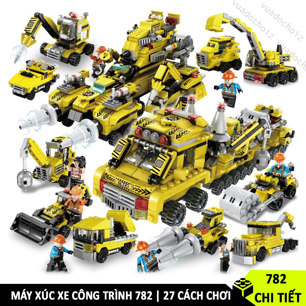 [762 CHI TIẾT] ĐỒ CHƠI LEGO XẾP HÌNH XÂY DỰNG THÀNH PHỐ GỒM MÁY XÚC, XE CẨU, XE TẢI, XE TRỘN BÊ TÔNG