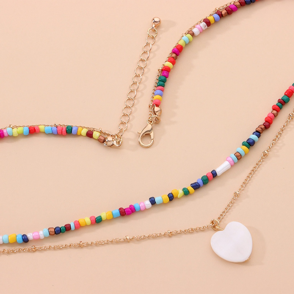 Vòng cổ Hai Lớp Đính Vỏ Sò Và Trái Tim Thời Trang Cho Nữ