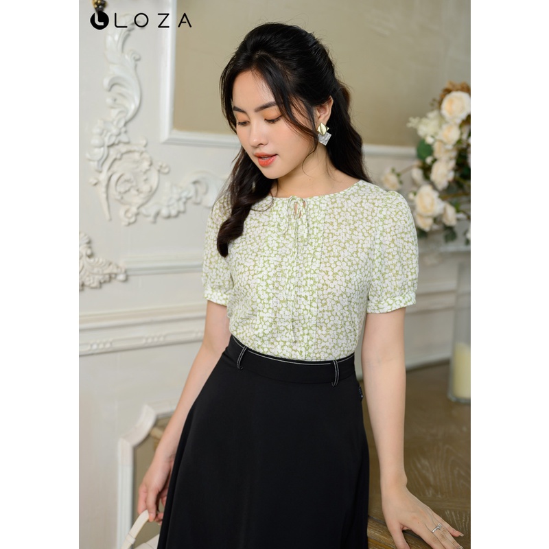 Áo sơ mi nữ LOZA cổ buộc nơ tay cộc - LS041145