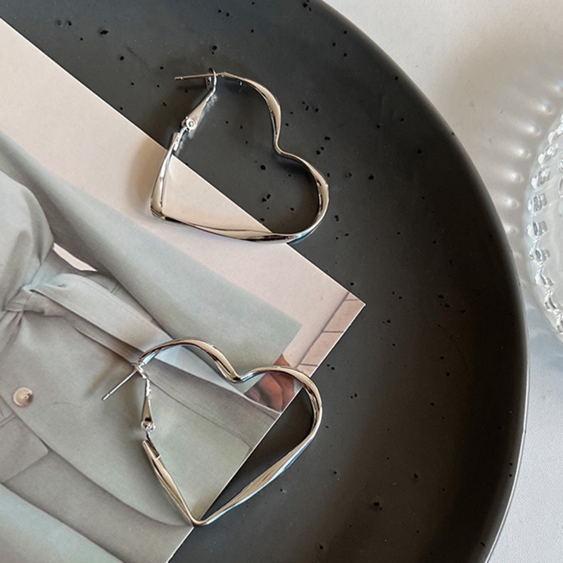 Khuyên tai 19A1520 chuôi bạc 925 hình trái tim sang trọng đơn giản nhẹ nhàng dễ phối đồ