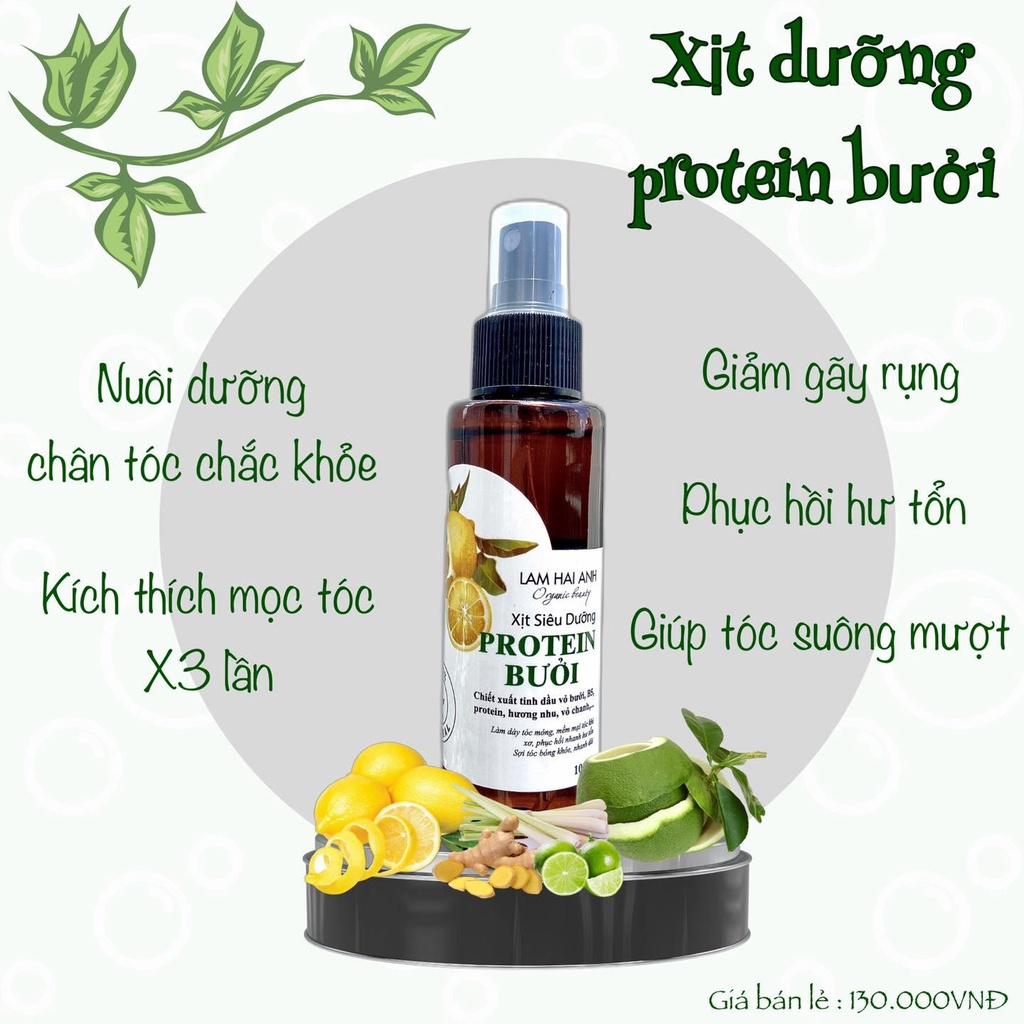 Xịt dưỡng tóc Bưởi Lam Hải Anh 100ml - Xịt siêu dưỡng Protein Bưởi giúp tóc chắc khỏe xuông mượt