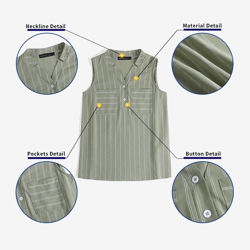 Áo nữ ZANZEA không tay cổ chữ V họa tiết sọc thời trang cá tính