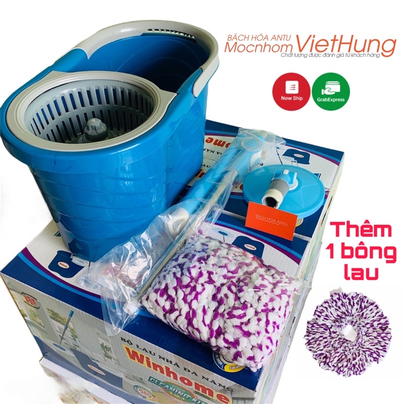 Thùng lau nhà SIÊU RẺ Bộ thùng lau nhà thông minh 360 độ - Bộ lau nhà cao cấp cây inox kèm bông cotton