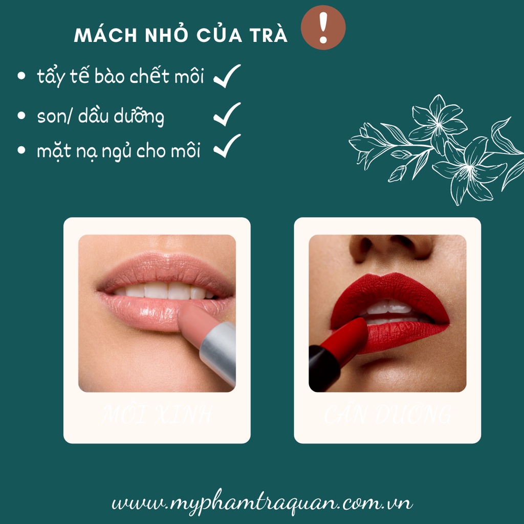 Bộ Combo Chăm Sóc Môi Tiết Kiệm Hiệu Quả (Dầu Dưỡng 8ml Và Tẩy Tế Bào Chết 60g) Giảm Thâm Giảm Khô Nẻ Mùa Lạnh Trà Quán