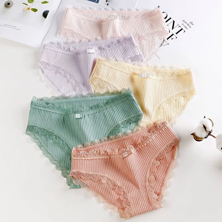 Sét 5 Quần Lót Nữ Cotton viền ren gân tăm kháng khuẩn hoạ tiết viền ren sexy điệu đà QL17