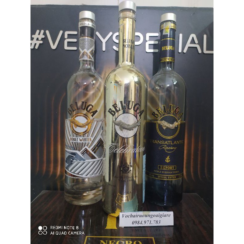 vỏ chai rượu ngoại beluga, dụng tích 700ml