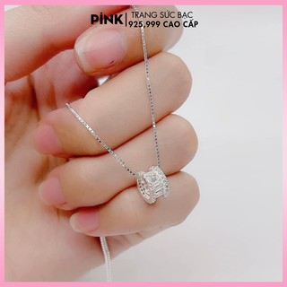 Dây chuyền bạc pink jewelry, dây chuyền circle trụ đá bạc 925 pjdc10