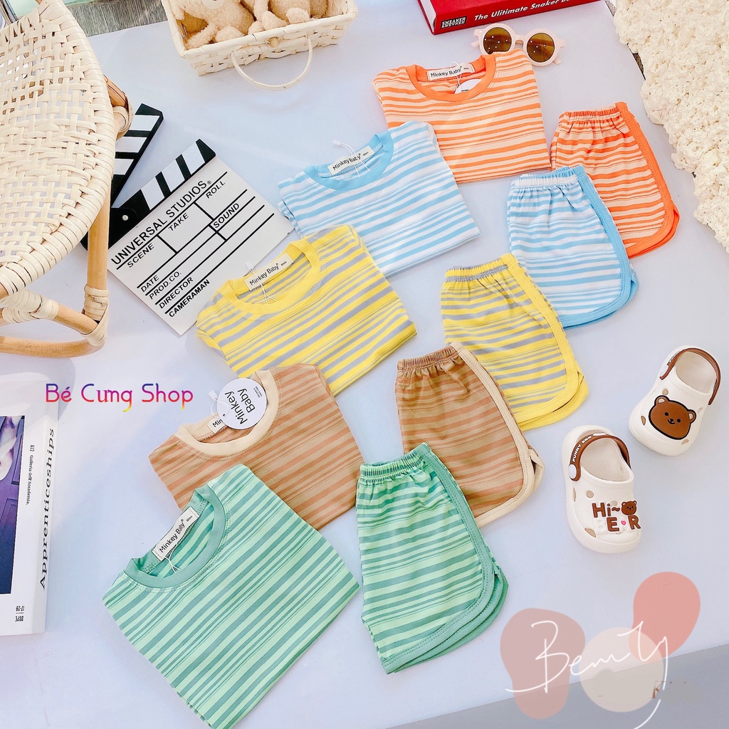 Hot ! Mẫu Đồ Họa Tiết Sọc Kẻ Ngang Cho Bé Trai Bé Gái Hàng Minky Mom Vải Thun Lạnh Cho Bé Từ 7 - 28KG