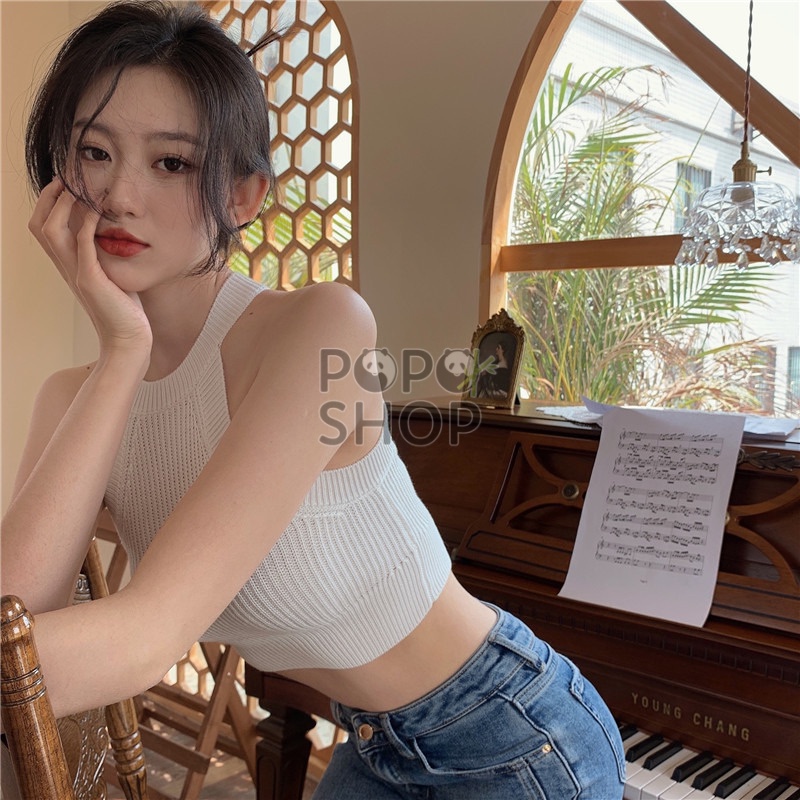 Áo ba lỗ croptop năng động trẻ chung chất len tăm thoáng mát