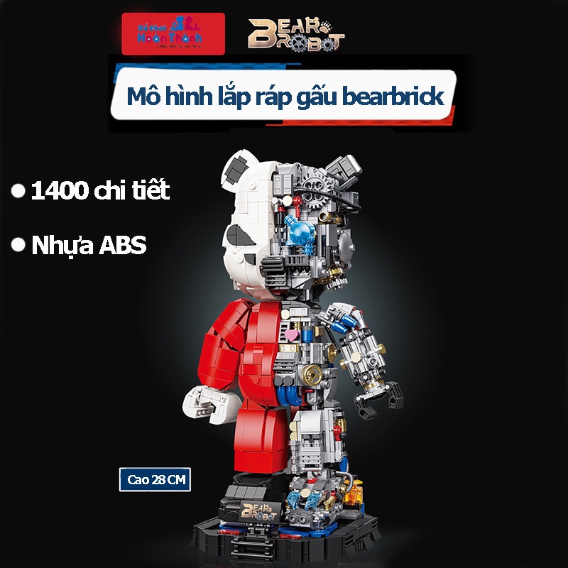 Đồ chơi lắp ráp mô hình gấu bearbrick Hoàn Thành cho bé, robot cao 28 cm