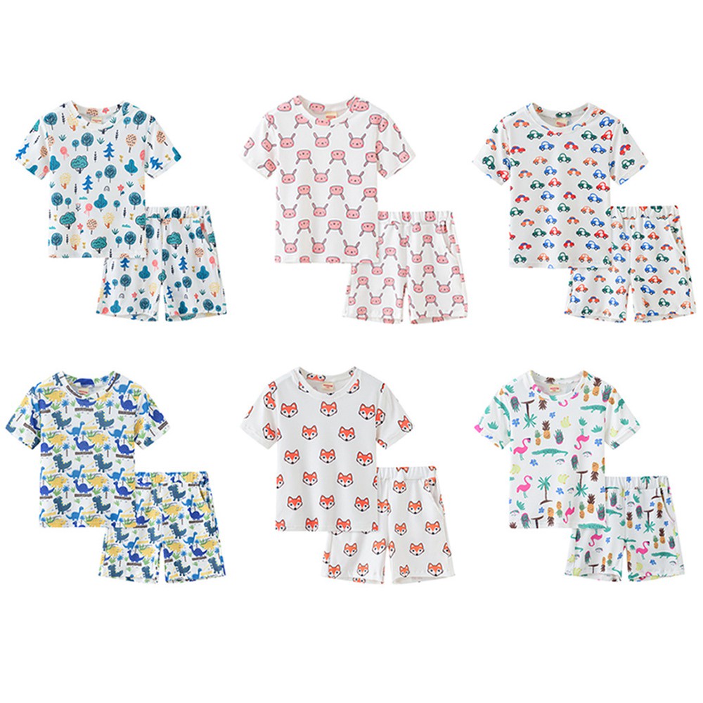 Bộ Đồ Ngủ Pijama 2 Món Bằng Vải Cotton Mềm In Hình Khủng Long Dành Cho Bé Trai