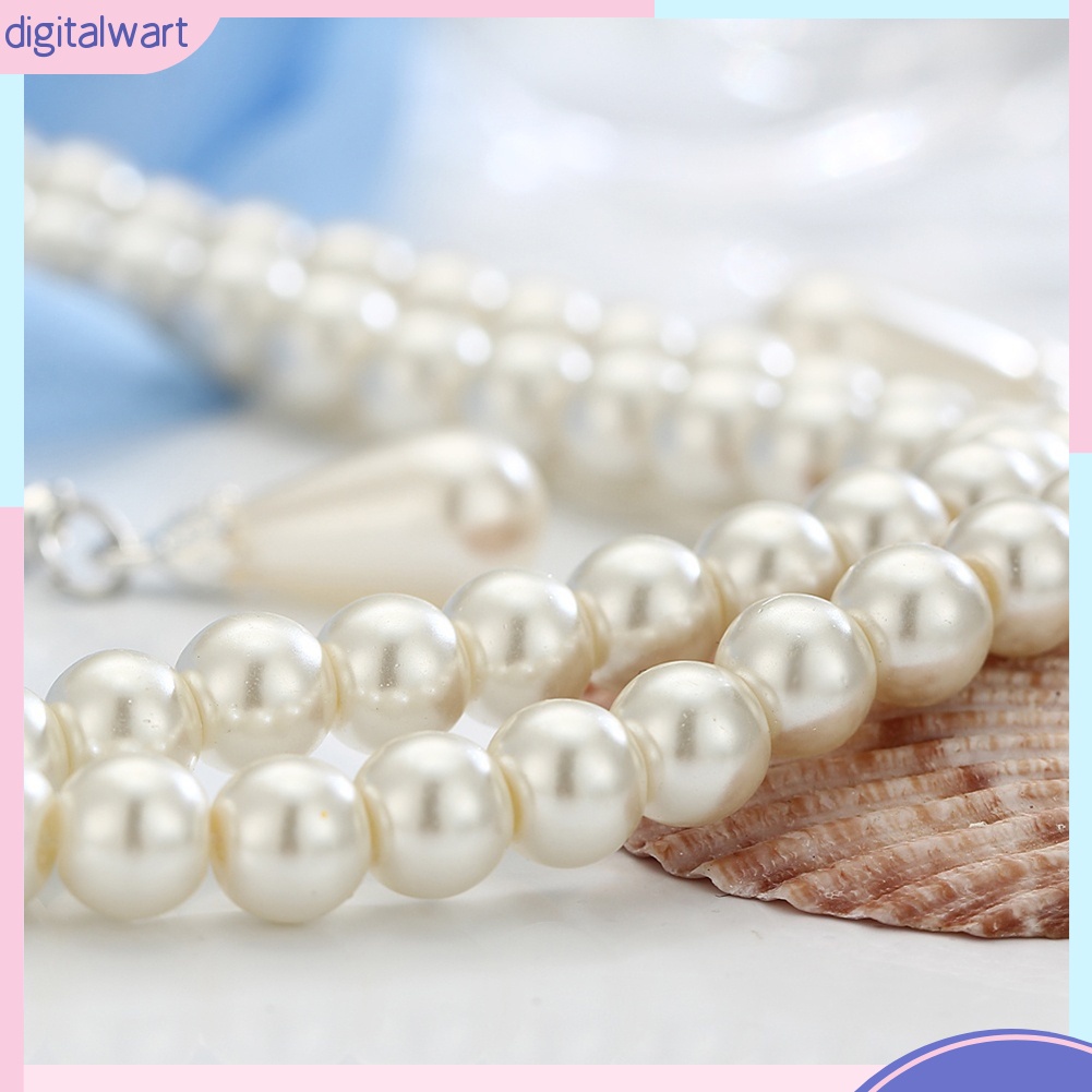 Bộ Vòng cổ + Bông Tai Đính Ngọc Trai Giả Hình Giọt Nước Cho Nữ