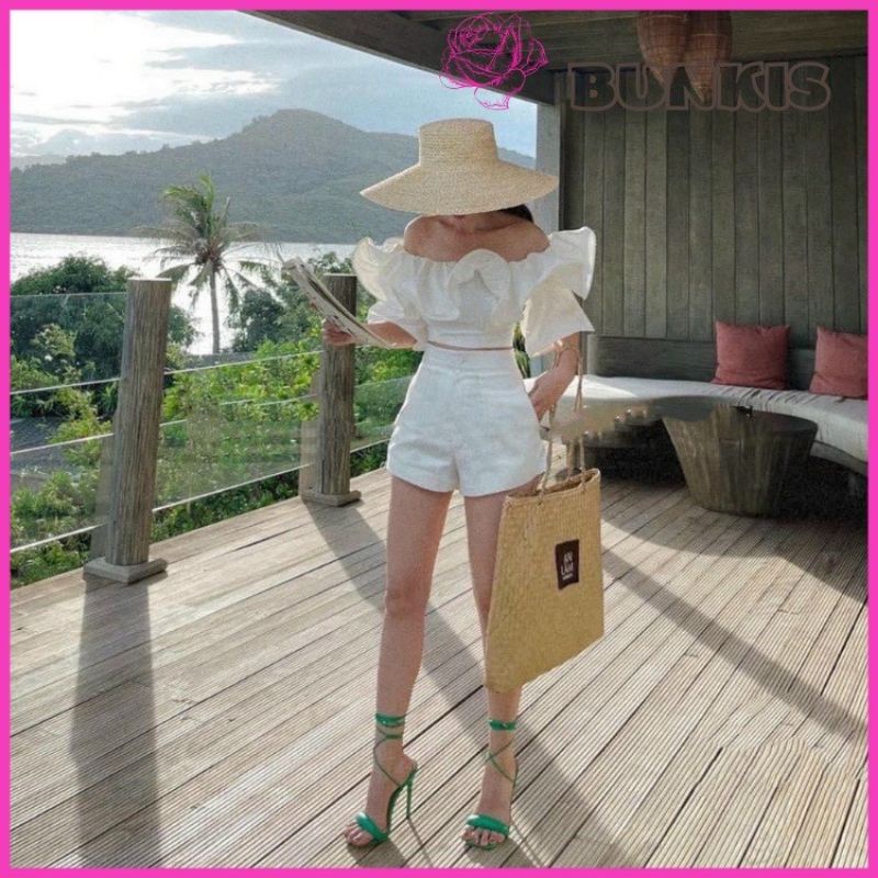 Áo bẹt vai BÈO &quot;pu ca&quot; croptop