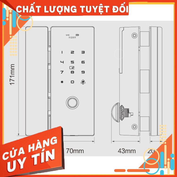 Freeship  Khóa vân tay thông minh Tuya, App Ttlock cửa kính cường lực, mật mã, thẻ từ