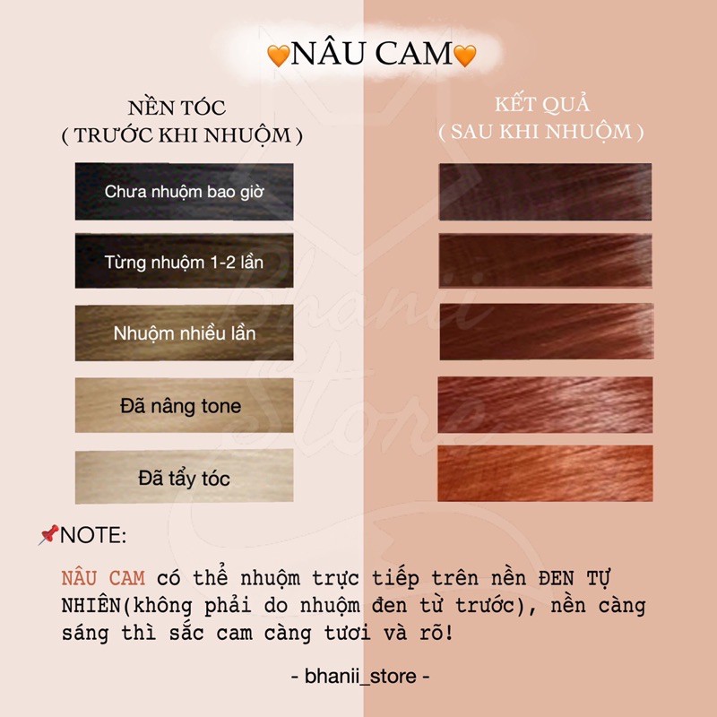 Thuốc nhuộm tóc Nâu Cam KHÔNG TẨY bhanii store