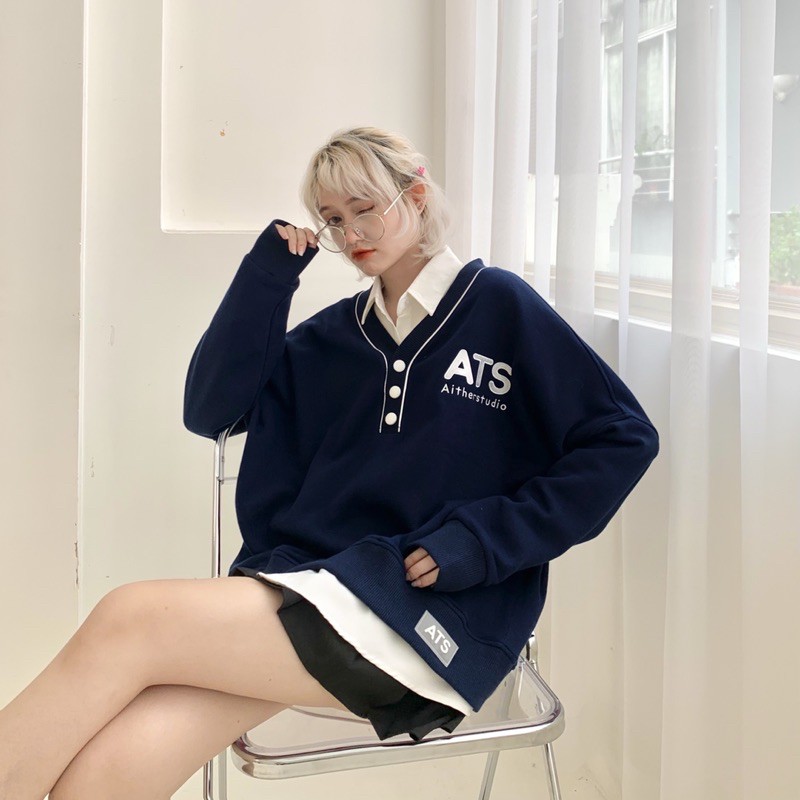 AITHERSTUDIO-Áo Button Sweater màu Navy Blue | BigBuy360 - bigbuy360.vn