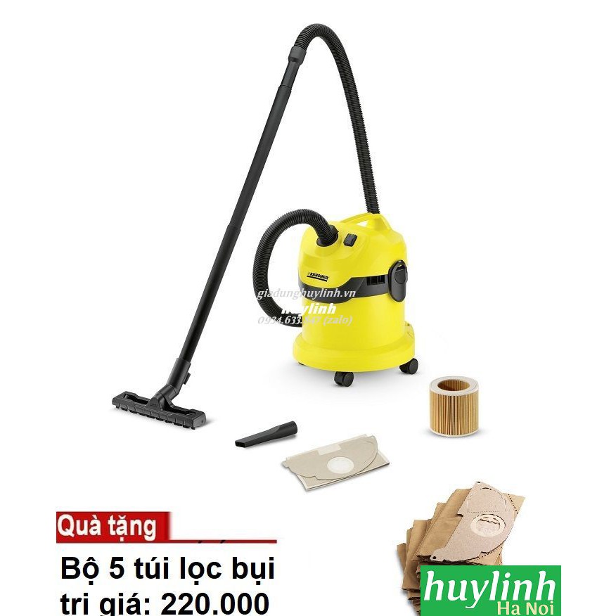 Máy hút bụi khô và ướt Karcher WD2 Cartridge - Tặng kèm bộ 5 túi lọc bụi trị giá 290.000