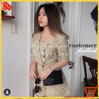 Set Quần Ngắn Áo Kiểu Cổ Vuông Sexy Nữ Tính Phối Quần Short Kaki Nâu Kem Kaki Cá Tính Đi Chơi Đi Học Big Fashion