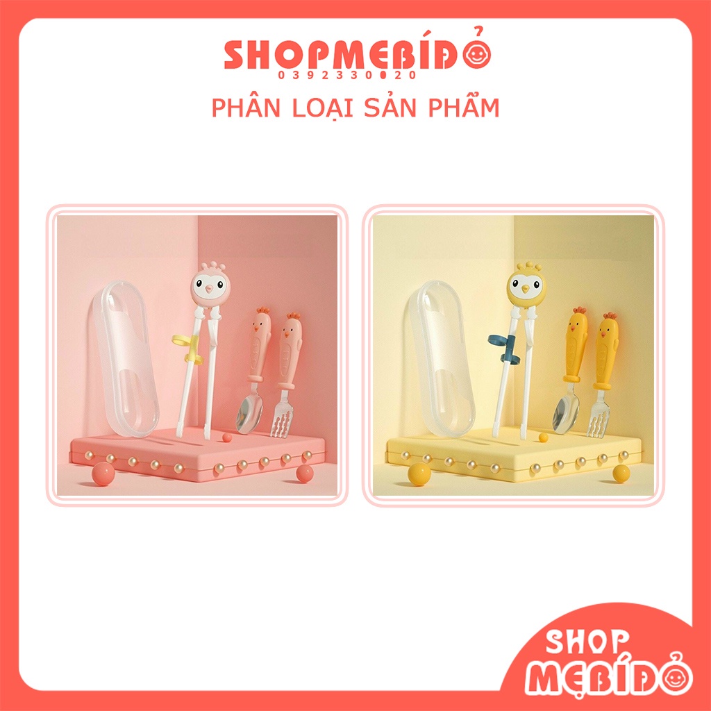 Bộ Đũa Tập Ăn Cho Bé Kèm Thìa Nĩa Có Hộp Hình Gà Đáng Yêu Shop Mẹ Bí Đỏ AT19