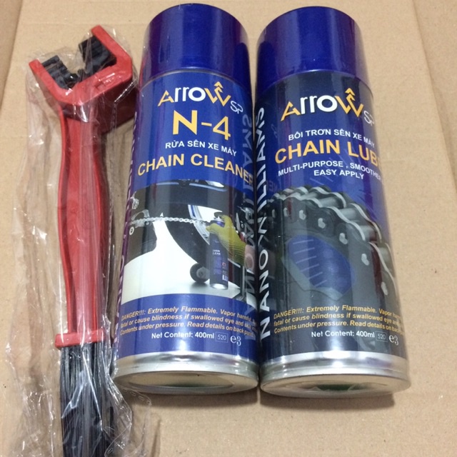 [HCM][SỐC] Chai Xịt Rửa Và Bảo Dưỡng Sên Xe Máy Đa Năng Arrow SP N-4 Chain Cleaner Và ArrowSP Chain Lube (400ml) + T