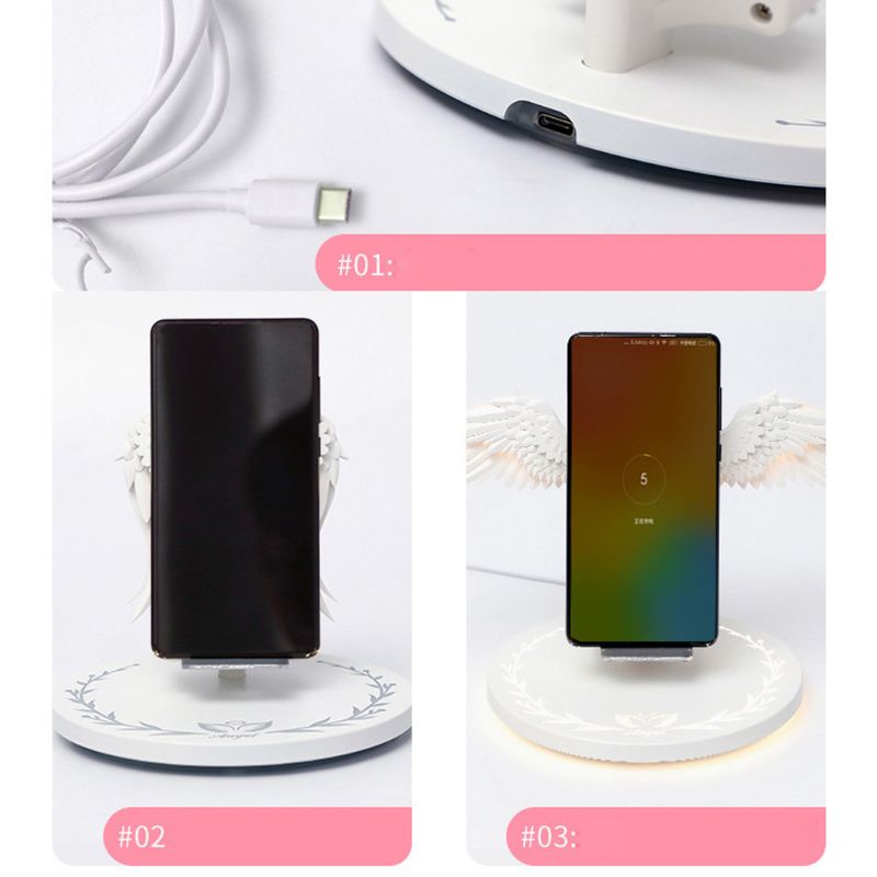 (3C) Giá Đỡ Sạc Không Dây 10w Hình Cánh Thiên Thần Cho Iphone Samsung Huawei Xiaomi Mobile Phone Điện Thoại