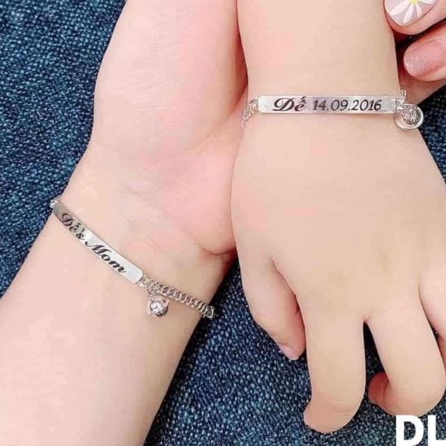 Combo cặp lắc tay đôi cho mẹ và bé _ bao khắc tên_ bạc ta 100%
