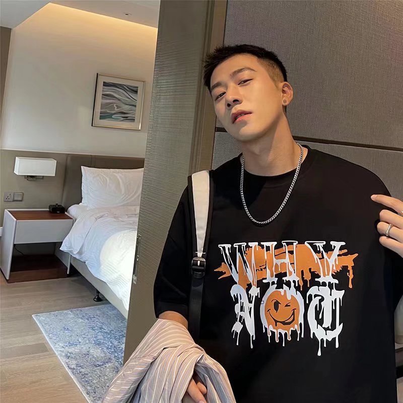 Áo Thun Dáng Rộng Cổ Tròn In Chữ Size M-8XL Thời Trang Cho Nam