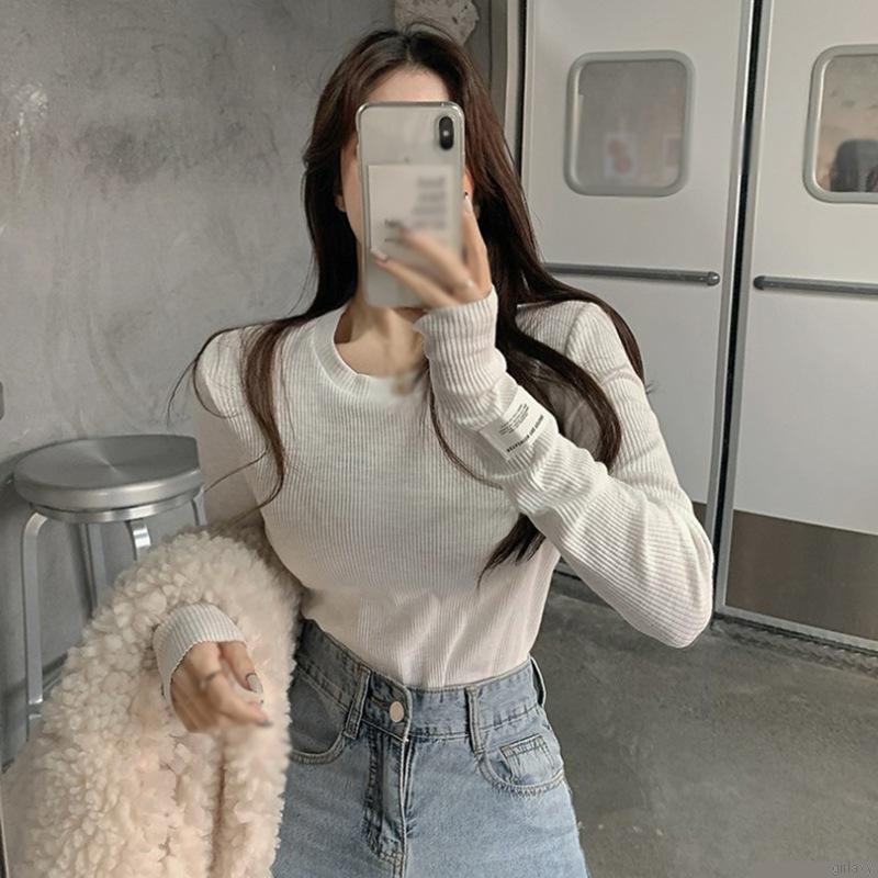 Áo thun tay dài cổ thuyền màu sắc đơn giản dành cho nữ