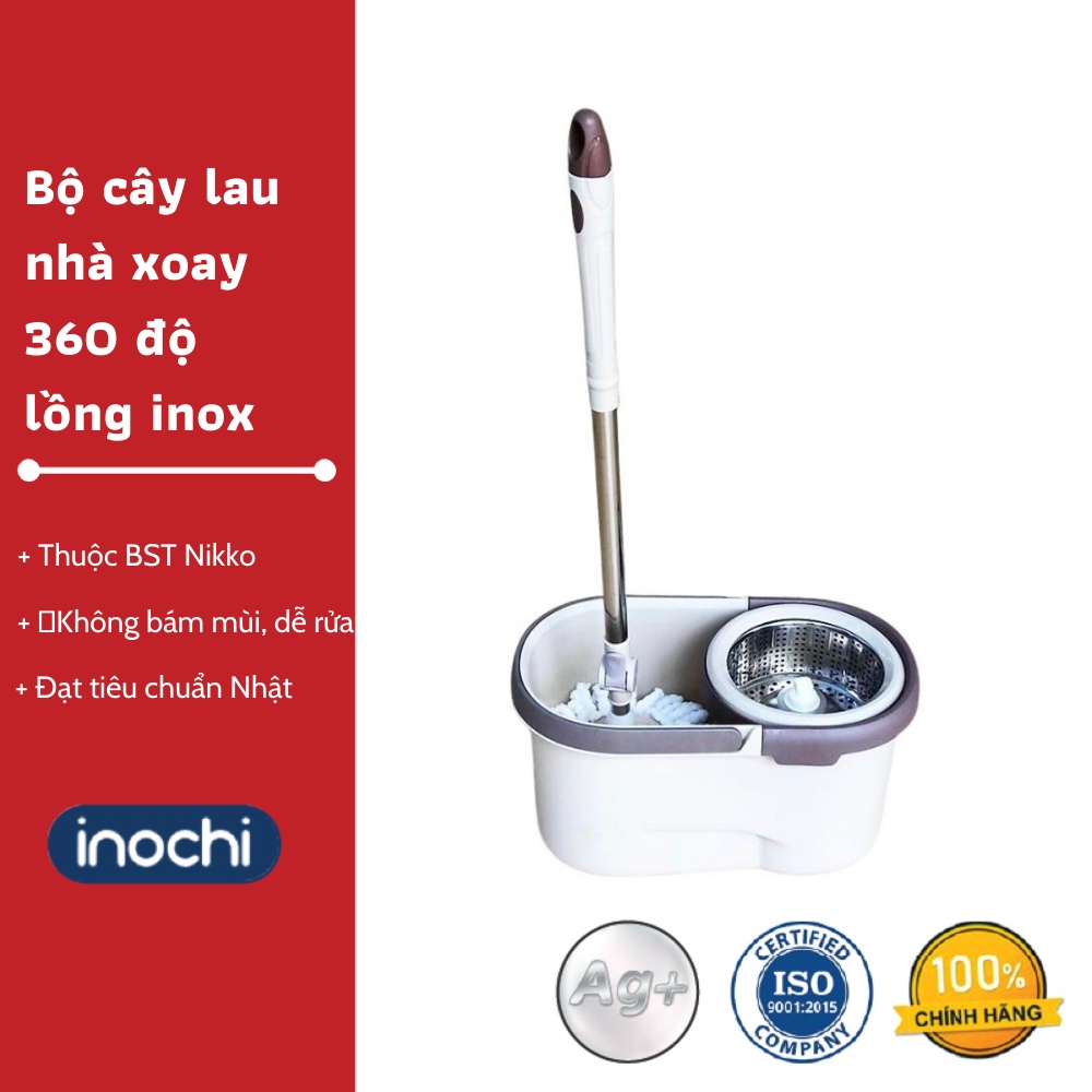 Bộ cây lau nhà xoay 360 độ lồng inox Inochi - Bộ lau nhà thông minh, Cây lau nhà đa năng, Chất lượng Nhật Bản